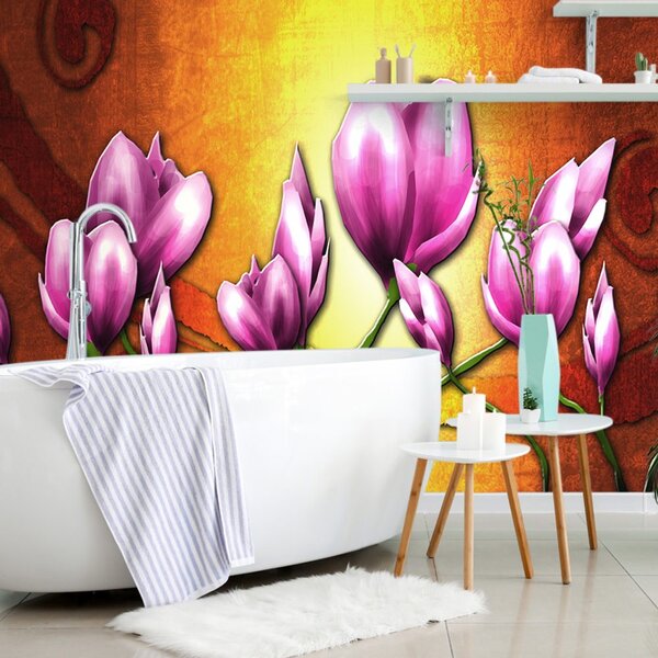 Carta da parati – Fiori viola in stile etnico