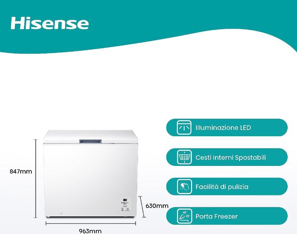 Hisense Congelatore a Pozzetto Orizzontale Capacit 248 Litri Classe E Capacit di Congelamento 11,2 kg / 24 h colore Bianco - FC321D4AWLE