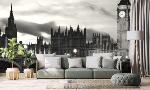 Carta da parati – Big Ben notturno in bianco e nero a Londra