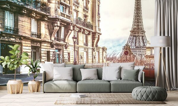 Carta da parati – Vista sulla Torre Eiffel da una strada di Parigi