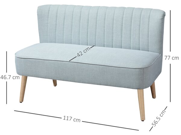 HOMCOM Divano 2 Posti Moderno in Tessuto Senza Braccioli con Gambe in Legno, 117x56.5x77 cm, Celeste