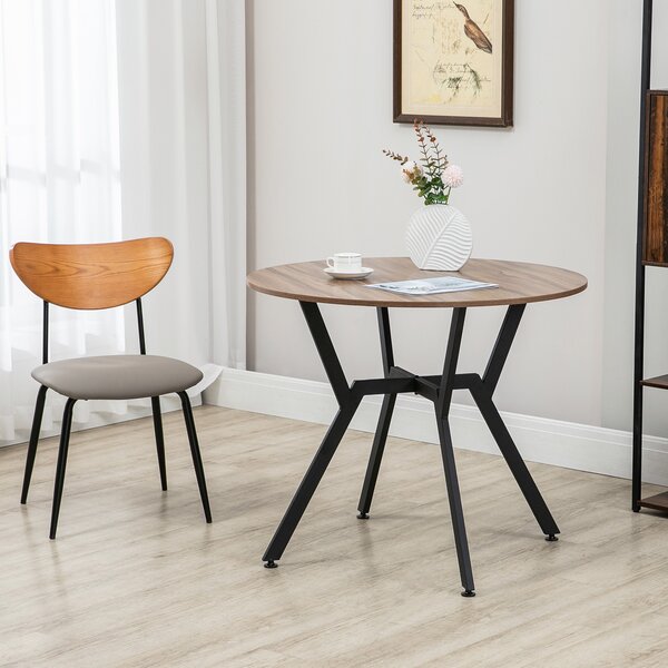 HOMCOM Tavolo Rotondo da Soggiorno per 2 Persone con Sostegno a X, in Legno e Acciaio, Ø90x76 cm, Nero e Marrone
