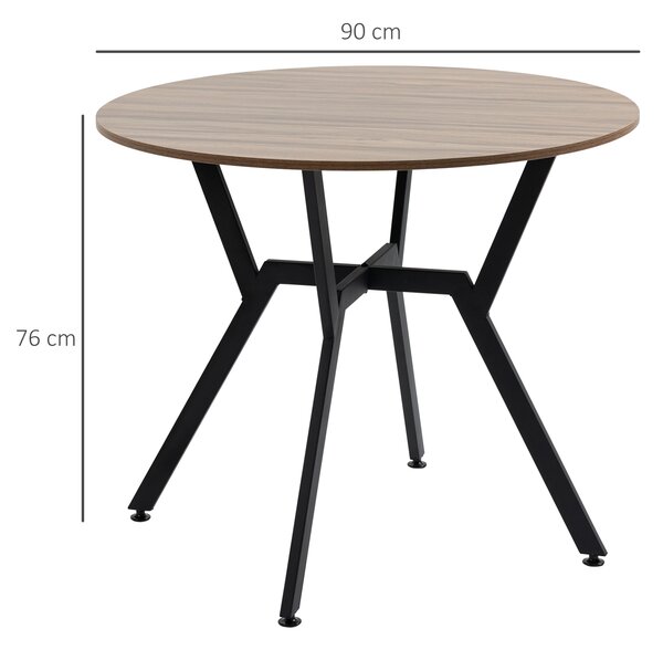 HOMCOM Tavolo Rotondo da Soggiorno per 2 Persone con Sostegno a X, in Legno e Acciaio, Ø90x76 cm, Nero e Marrone