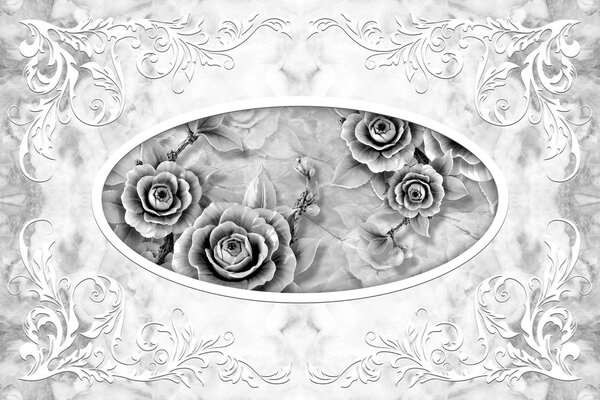 Carta da parati – Rose di pietra in bianco e nero