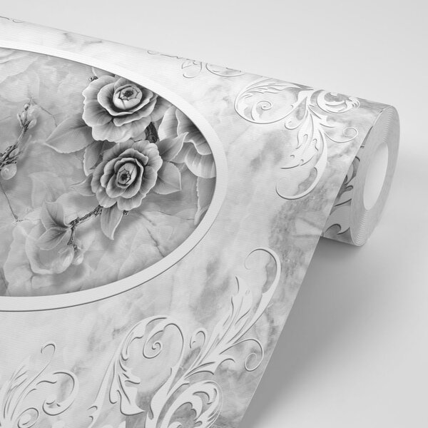 Carta da parati – Rose di pietra in bianco e nero