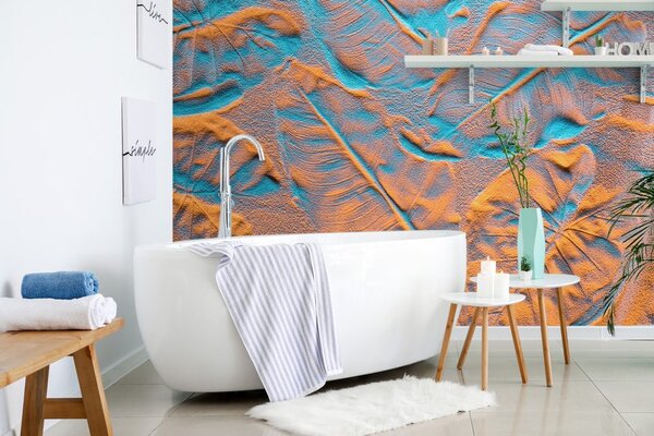 Carta da parati – Texture foglie su spiaggia sabbiosa