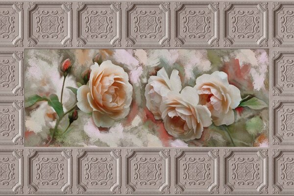 Carta da parati – Rosa in cornice storica