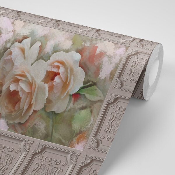 Carta da parati – Rosa in cornice storica