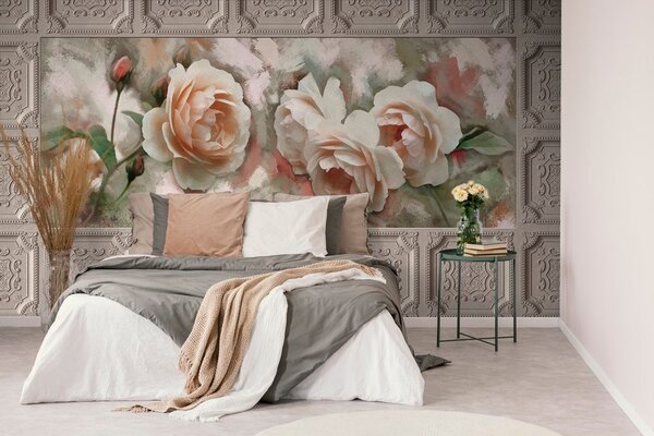 Carta da parati – Rosa in cornice storica