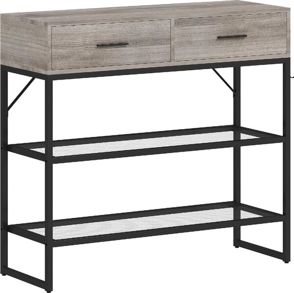 DecHome Consolle Ingresso Design Industriale con 2 Cassetti 2 Ripiani in Legno e Metallo Dimensioni 100x35x92 cm colore Nero/Legno