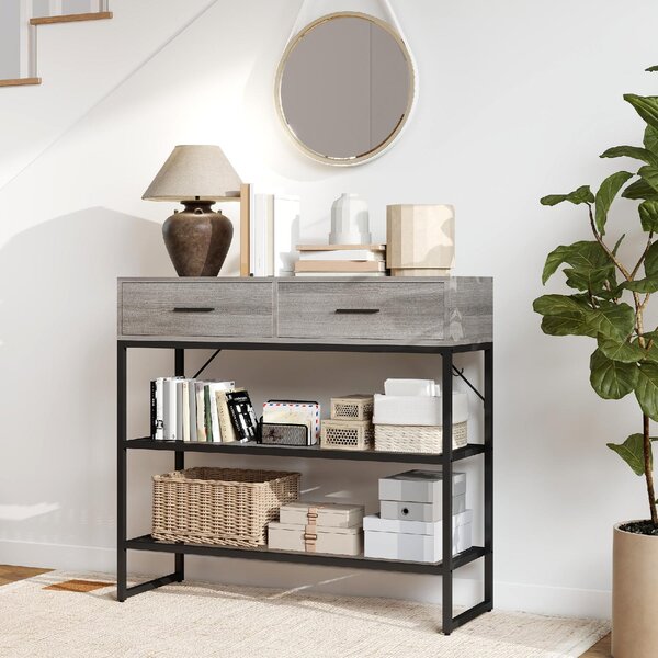 DecHome Consolle Ingresso Design Industriale con 2 Cassetti 2 Ripiani in Legno e Metallo Dimensioni 100x35x92 cm colore Nero/Legno