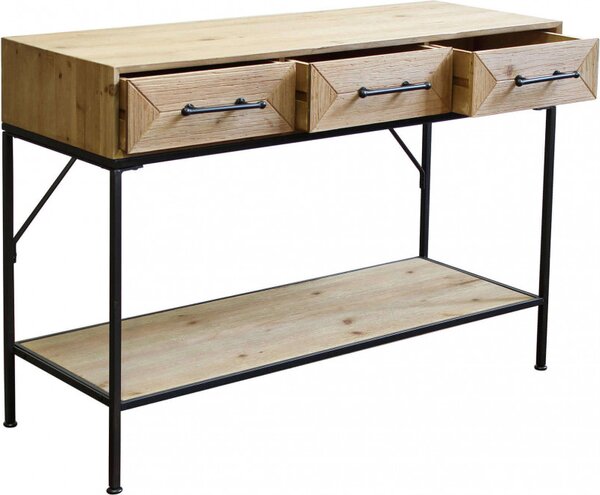 DecHome Consolle Ingresso Design Industriale 2 Ripiani e 3 Cassetti Dimensioni 110,50x40x76 h colore Nero Legno