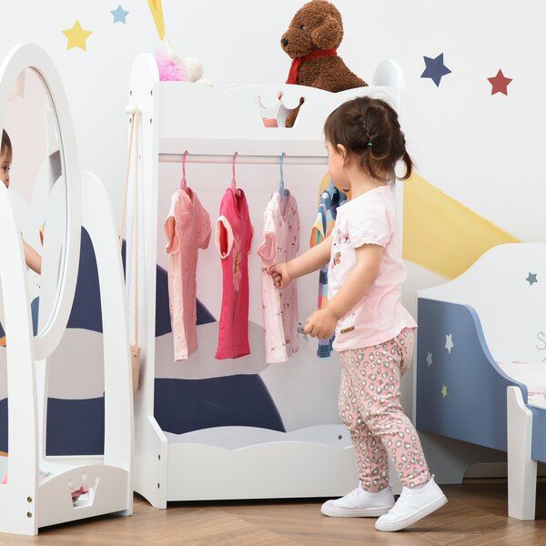 HOMCOM Appendiabiti per Bambini con Ripiani e Ganci Laterali, Arredamento per Cameretta in Legno, 70.5x37x103cm, Bianco|Aosom