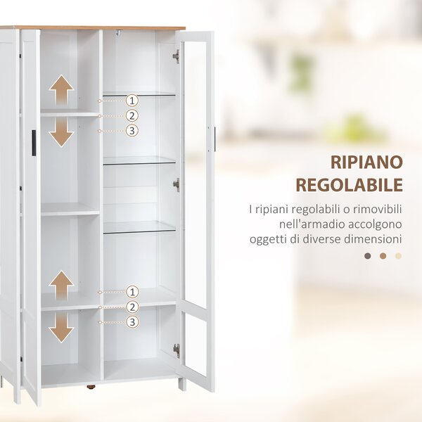 HOMCOM Credenza Moderna a 2 Ante con Mensole Regolabili in Legno e Vetro, 76x36x160cm, Bianco|Aosom