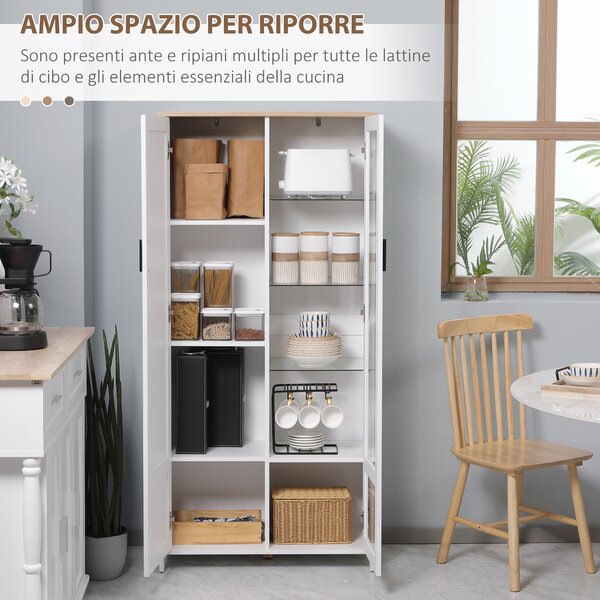 HOMCOM Credenza Moderna a 2 Ante con Mensole Regolabili in Legno e Vetro, 76x36x160cm, Bianco|Aosom