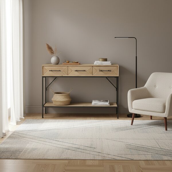 DecHome Consolle Ingresso Design Industriale 2 Ripiani e 3 Cassetti Dimensioni 110,50x40x76 h colore Nero Legno
