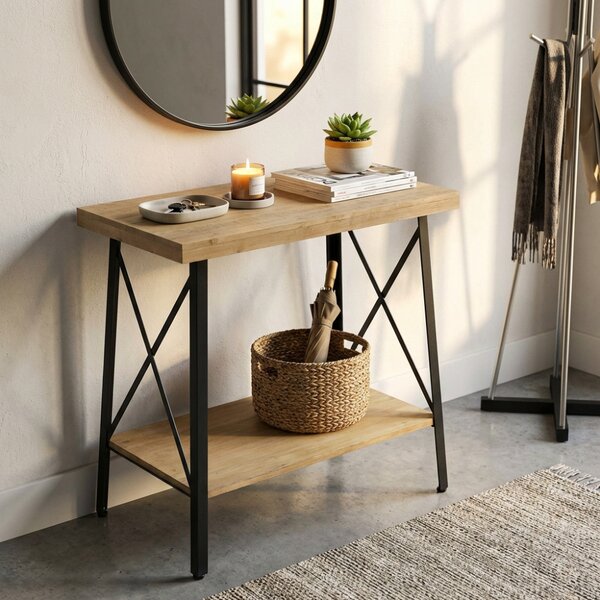 DecHome Consolle Ingresso Design Industriale con 1 Ripiano Dimensioni 63x40x68h cm colore Antracite/Legno - Harry