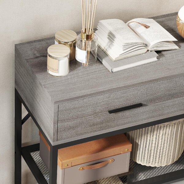 DecHome Consolle Ingresso Design Industriale con 2 Cassetti 2 Ripiani in Legno e Metallo Dimensioni 100x35x92 cm colore Nero/Legno