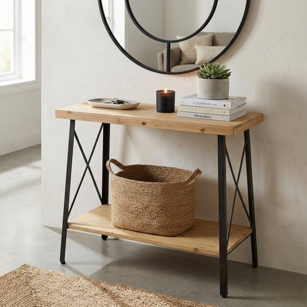 DecHome Consolle Ingresso Design Industriale con 1 Ripiano Dimensioni 63x40x68h cm colore Antracite/Legno - Harry