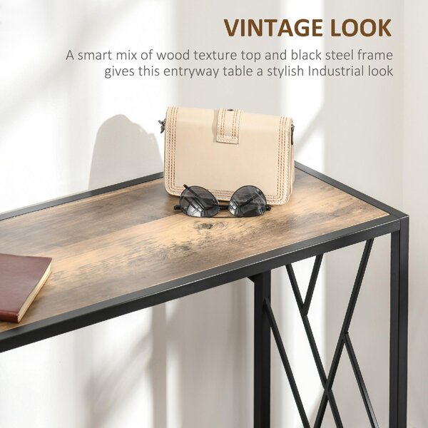 DecHome Consolle Ingresso Design Industriale in Acciaio e Legno Dimensioni 120x35x75cm colore Marrone