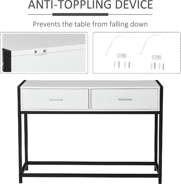 DecHome Consolle Ingresso Design Moderno con 2 Cassetti in Legno e Metallo Dimensioni 120x34x81 cm colore Bianco e Nero
