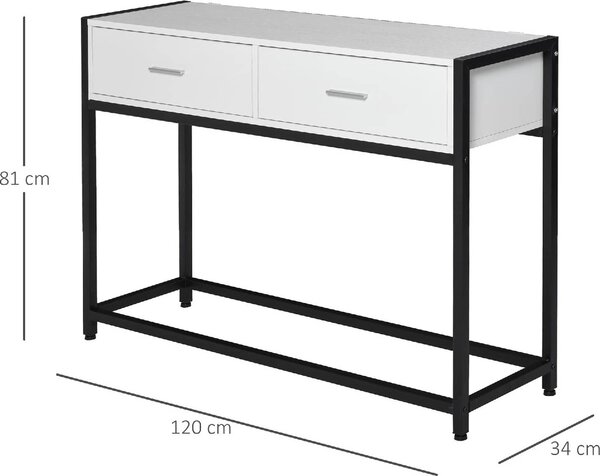 DecHome Consolle Ingresso Design Moderno con 2 Cassetti in Legno e Metallo Dimensioni 120x34x81 cm colore Bianco e Nero