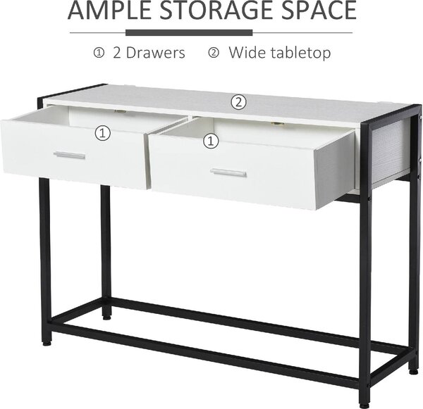 DecHome Consolle Ingresso Design Moderno con 2 Cassetti in Legno e Metallo Dimensioni 120x34x81 cm colore Bianco e Nero