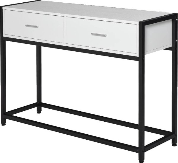 DecHome Consolle Ingresso Design Moderno con 2 Cassetti in Legno e Metallo Dimensioni 120x34x81 cm colore Bianco e Nero