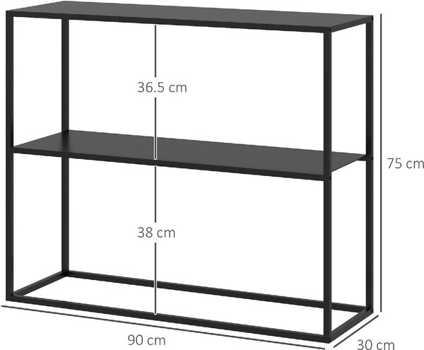 DecHome Consolle Ingresso Design Moderno a 2 Ripiani in Acciaio Dimensioni 90x30x75cm colore Nero