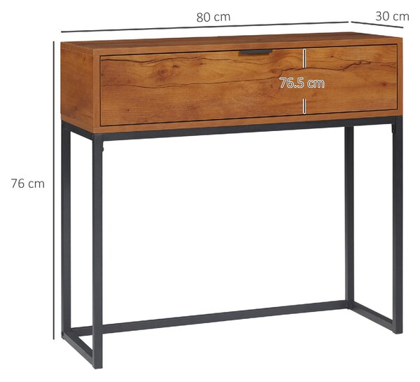 DecHome Consolle Ingresso Design Moderno con Cassetto in Legno e Acciaio Dimensioni 80x30x76 cm colore Legno/Nero