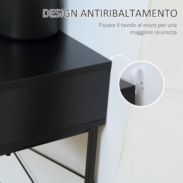 DecHome Consolle Ingresso Design Moderno con 2 Cassetti in Metallo Dimensioni 100x30x75 cm colore Nero / Quercia