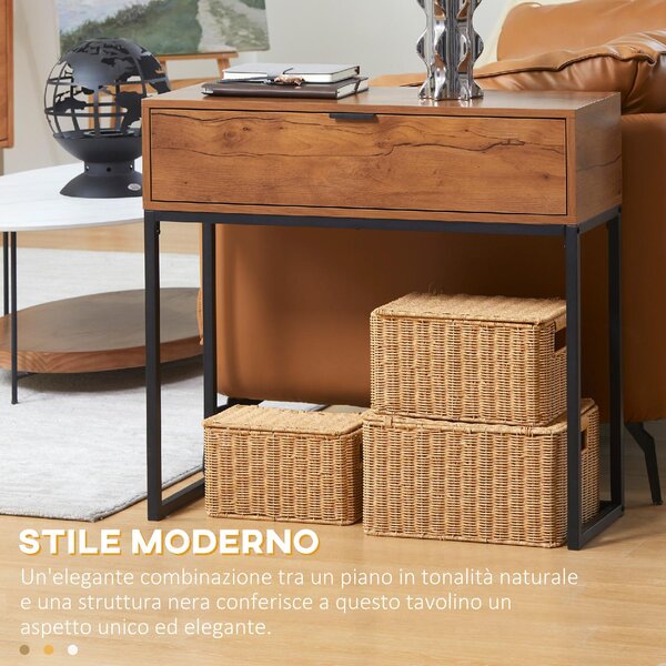 DecHome Consolle Ingresso Design Moderno con Cassetto in Legno e Acciaio Dimensioni 80x30x76 cm colore Legno/Nero
