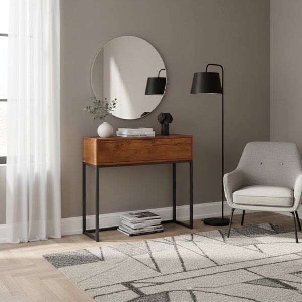 DecHome Consolle Ingresso Design Moderno con Cassetto in Legno e Acciaio Dimensioni 80x30x76 cm colore Legno/Nero