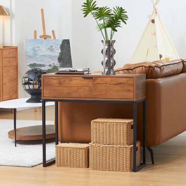 DecHome Consolle Ingresso Design Moderno con Cassetto in Legno e Acciaio Dimensioni 80x30x76 cm colore Legno/Nero