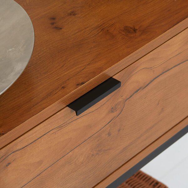 DecHome Consolle Ingresso Design Moderno con Cassetto in Legno e Acciaio Dimensioni 80x30x76 cm colore Legno/Nero