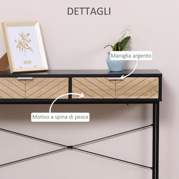 DecHome Consolle Ingresso Design Moderno con 2 Cassetti in Metallo Dimensioni 100x30x75 cm colore Nero / Quercia