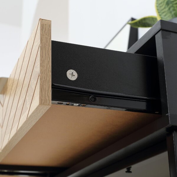 DecHome Consolle Ingresso Design Moderno con 2 Cassetti in Metallo Dimensioni 100x30x75 cm colore Nero / Quercia
