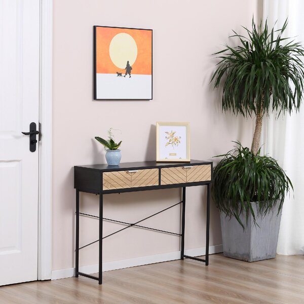 DecHome Consolle Ingresso Design Moderno con 2 Cassetti in Metallo Dimensioni 100x30x75 cm colore Nero / Quercia