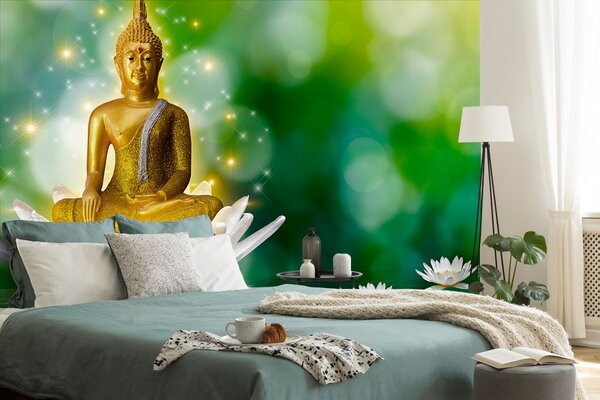Carta da parati – Buddha dorato su fiore di loto