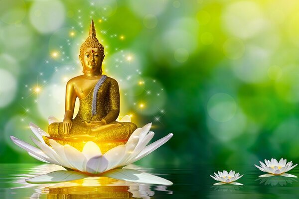 Carta da parati – Buddha dorato su fiore di loto