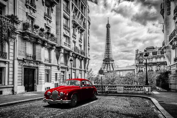 Carta da parati – Auto retrò rossa a Parigi