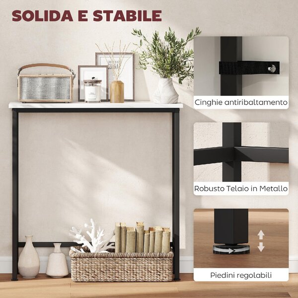 DecHome Consolle Ingresso Design Moderno in Acciaio Dimensioni 75x24x76 cm colore Bianco/Nero