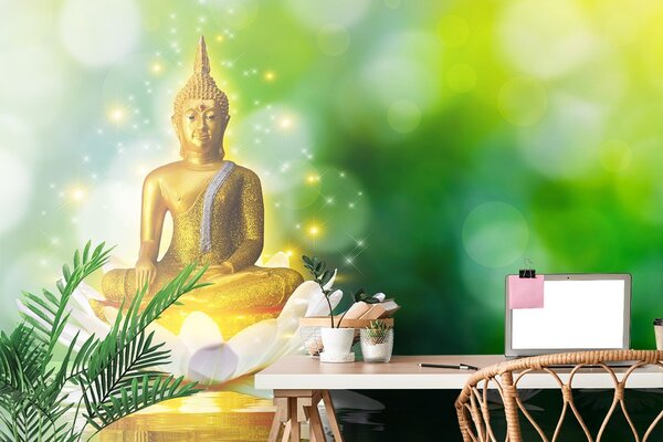 Carta da parati – Buddha dorato su fiore di loto