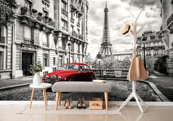 Carta da parati – Auto retrò rossa a Parigi