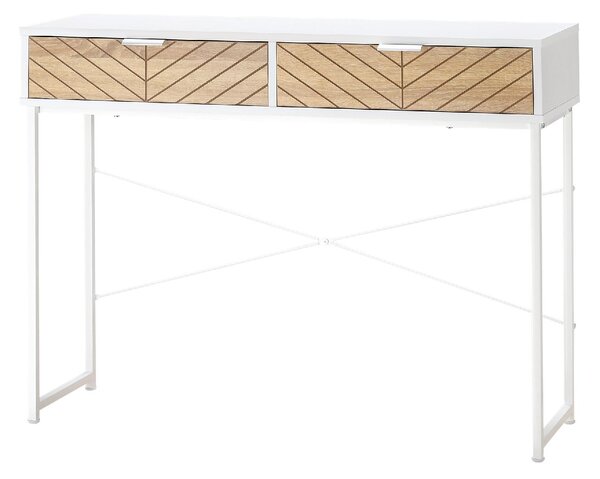 DecHome Consolle Ingresso Design Scandinavo con 2 Cassetti in Metallo Dimensioni 100x30x75 cm colore Bianco