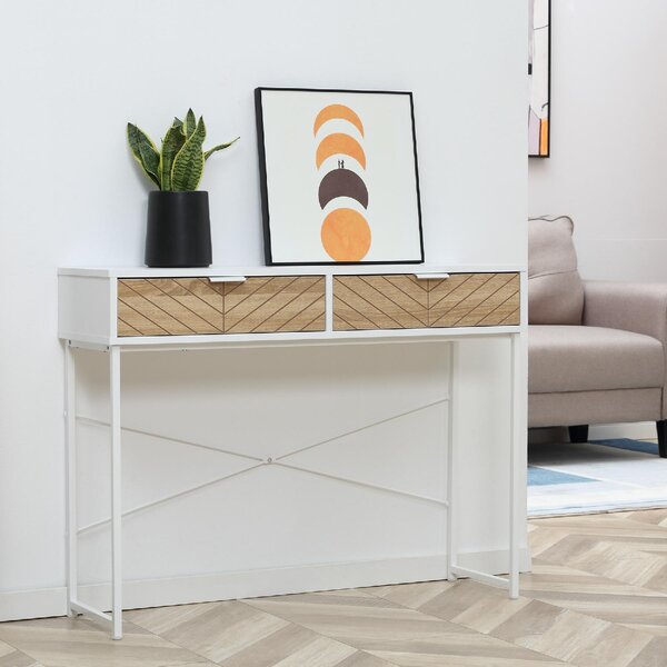 DecHome Consolle Ingresso Design Scandinavo con 2 Cassetti in Metallo Dimensioni 100x30x75 cm colore Bianco