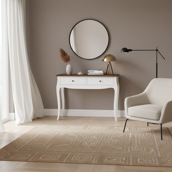 DecHome Consolle Ingresso Stile Shabby Chic con 2 Cassetti in Legno Dimensioni 100x35x76,5 cm colore Bianco/Marrone Scuro