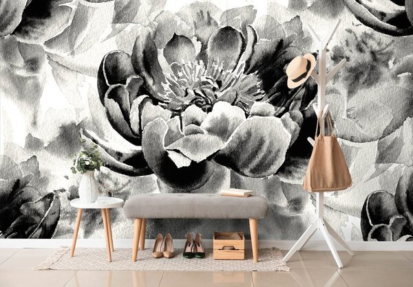 Carta da parati – Peonie in bianco e nero