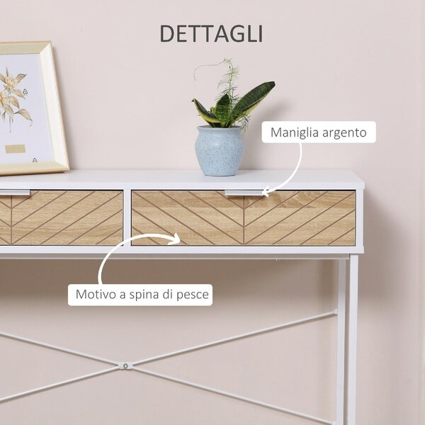 DecHome Consolle Ingresso Design Scandinavo con 2 Cassetti in Metallo Dimensioni 100x30x75 cm colore Bianco