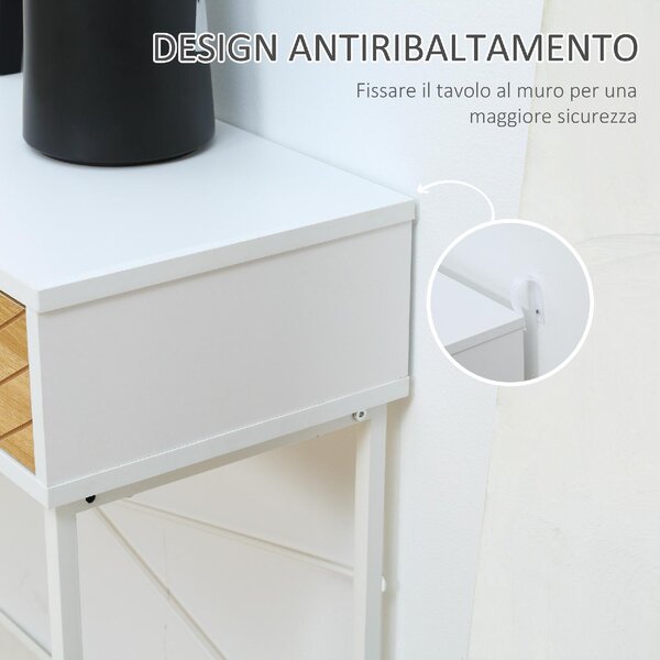 DecHome Consolle Ingresso Design Scandinavo con 2 Cassetti in Metallo Dimensioni 100x30x75 cm colore Bianco